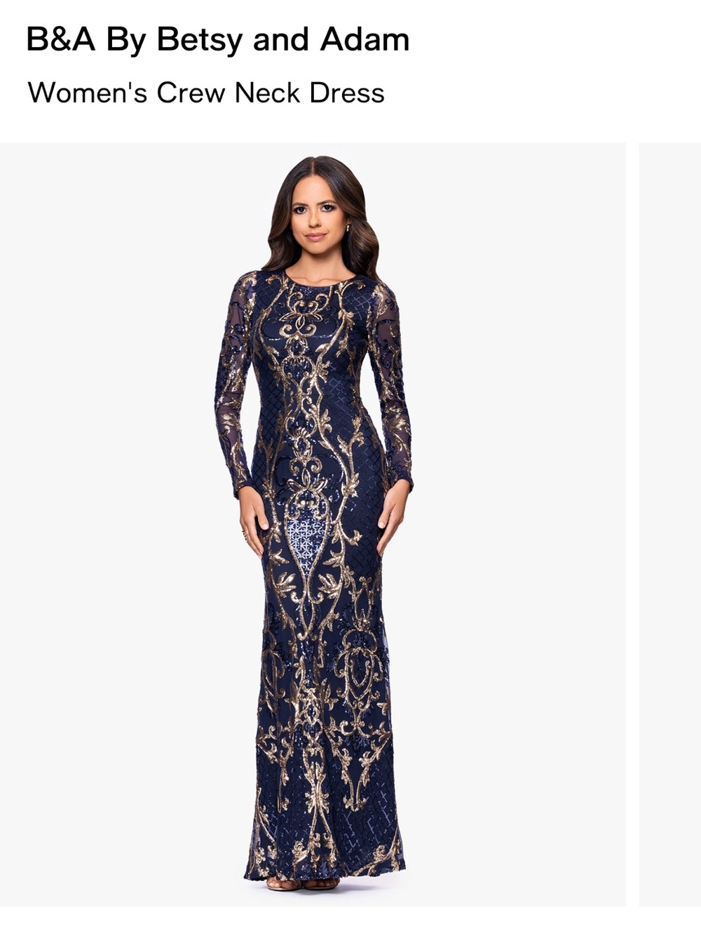 WORN ONCE-Navy Long-Sleeve Sequin Evening Gown